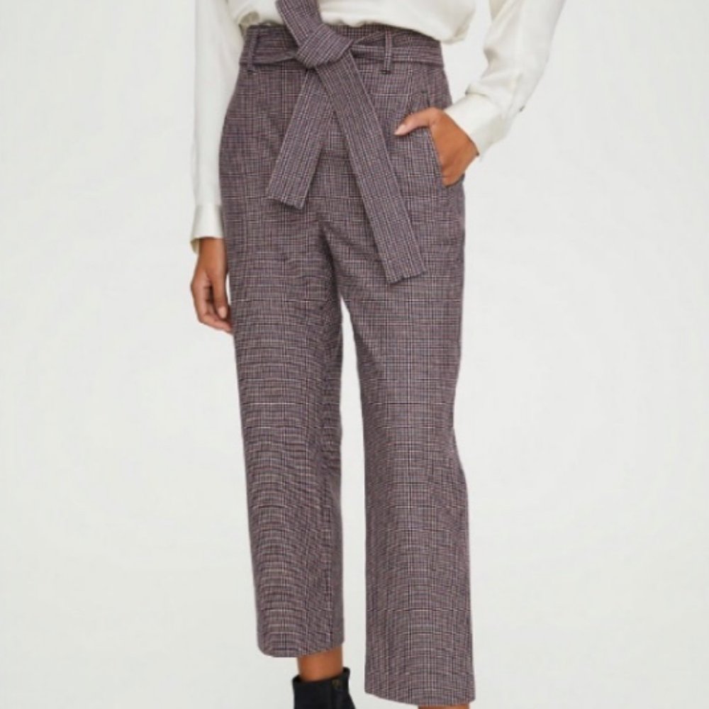 Aritzia Wilfred Tie-Front Wool Pant in Eliot Plaid